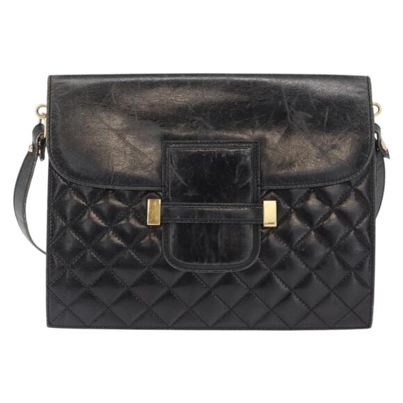 Authentic SAINT LAURENT Shoulder Bag Leather Black Gold - Picture 9 of 16